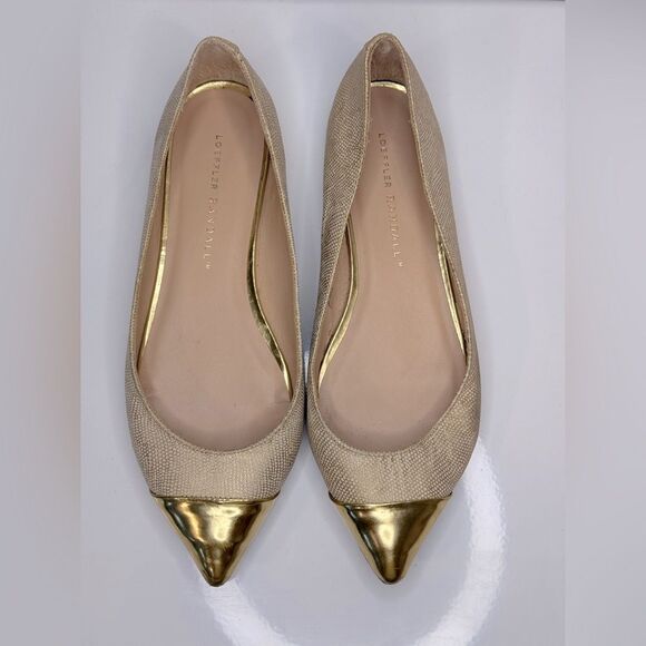 Loeffler Randall Metallic Leather Gold Patent Cap Pointed Toe Flats, Size 6.5 - Picture 1 of 8